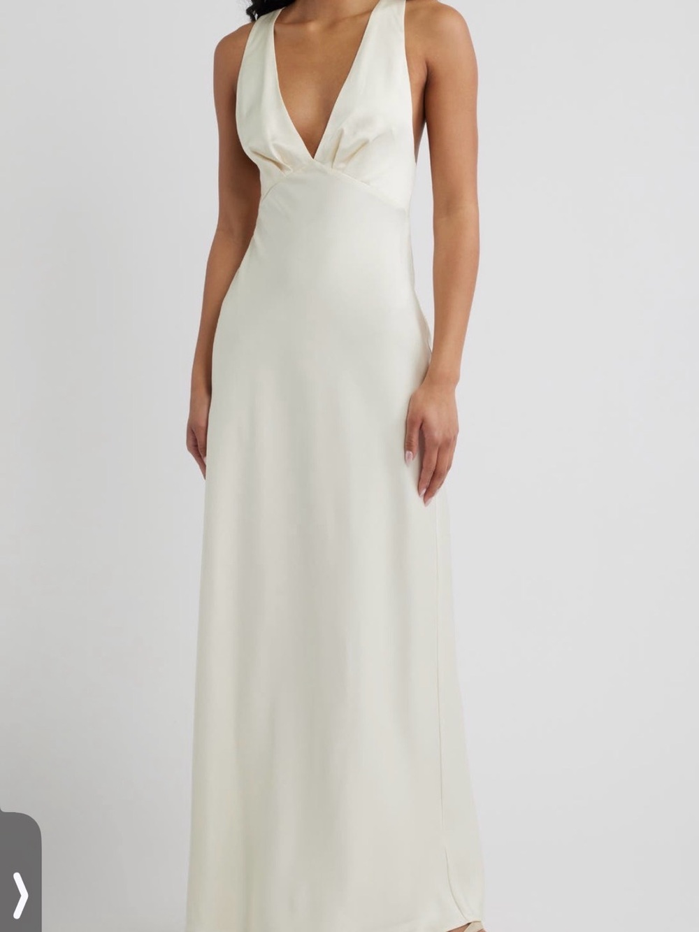 Plunge V-Neck Satin Maxi Dress in Cream